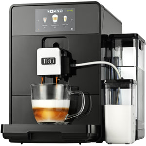 TRU Automatic Espresso and Coffee Machine with 24 Customizable Preset Beverages, 4.5" Digital Touchscreen, Integrated Grinder, and Removable Milk Tank