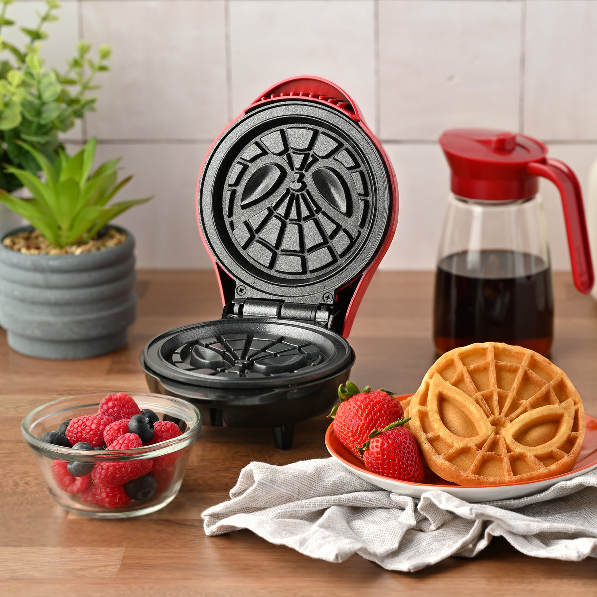 Spider-Man Ceramic Nonstick Mini Waffle Maker, 4-Inch Waffle